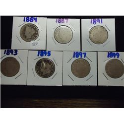 1884,87,91,9395,97 & 99 LIBERTY "V" NICKELS