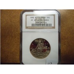 1992-S COLUMBUS HALF DOLLAR NGC PF69 ULTRA CAMEO