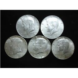 5 ASSORTED 40% SILVER KENNEDY HALF DOLLARS