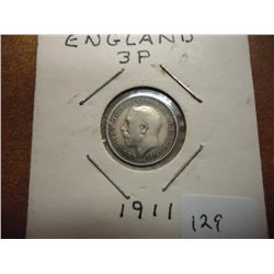 1911 GREAT BRITAIN SILVER 3 PENCE