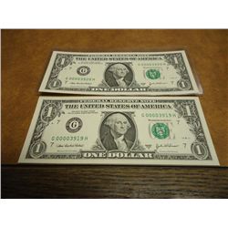 2-2003-A $1 FRN 'S LOW CONSECUTIVE SERIAL 'S (UNC)