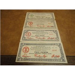 2,5,10 & 20 PESOS WWII PHILIPINNES GUERRILLA MONEY