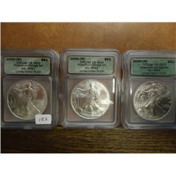 3-2000-W AMERICAN SILVER EAGLES ICG MS67,68 & 69