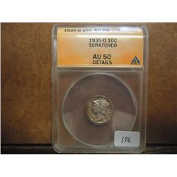 1935-D MERCURY DIME ANACS AU50 DETAILS