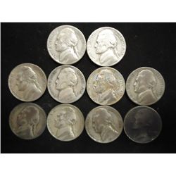 10 ASSORTED 35% SILVER JEFFERSON WAR NICKELS
