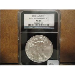 2011 AMERICAN SILVER EAGLE NGC MS69