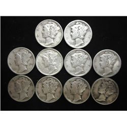 10 ASSORTED 1940'S MERCURY DIMES