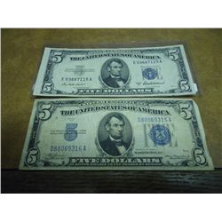 1934-A & 1953-A $5 SILVER CERTIFICATES BLUE SEALS