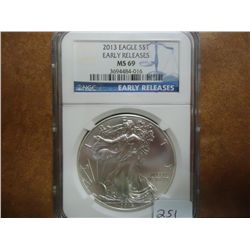 2013 AMERICAN SILVER EAGLE NGC MS69 EARLY RELEASES