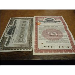 2 VINTAGE STOCK CERTIFICATES/BONDS SEE DESCRIPTION