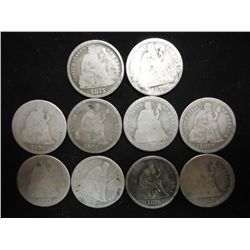 10 ASSORTED  1870'S SEATED LIBERTY DIMES