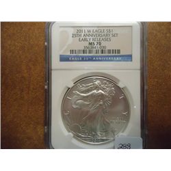 2011-W BURNISHED AMERICAN SILVER EAGLE NGC MS70