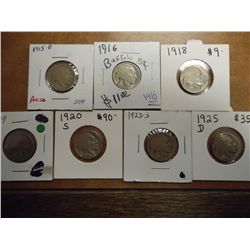 1915-D,16,18,19-S,20-S,23-S & 25-D BUFFALO NICKELS