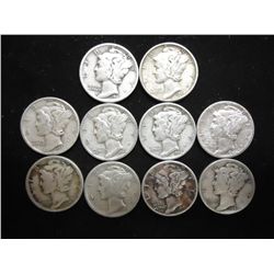 10 ASSORTED 1940'S MERCURY DIMES