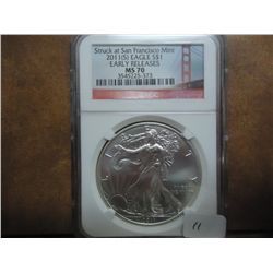 2011-S AMERICAN SILVER EAGLE NGC MS70