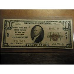1929 TYPE I $10 NATIONAL CURRENCY FARMERS NATIONAL