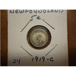 1919-C NEWFOUNDLAND SILVER 5 CENTS