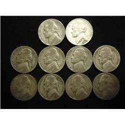 10 ASSORTED 35% SILVER JEFFERSON WAR NICKELS