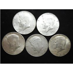 5 ASSORTED 40% SILVER KENNEDY HALF DOLLARS