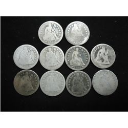 10 ASSORTED 1850'S SEATED LIBERTY DIMES