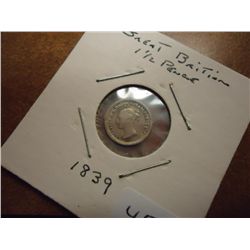 1839 GREAT BRITAIN SILVER 1 1/2 PENCE