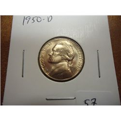1950-D JEFFERSON NICKEL KEY DATE UNC