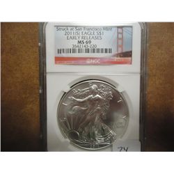 2011-S AMERICAN SILVER EAGLE NGC MS69