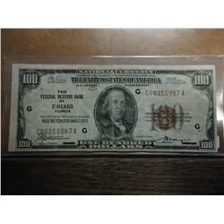 1929 $100 NATIONAL CURRENCY CHICAGO, ILLINOIS