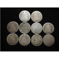 10 ASSORTED 1891 SEATED LIBERTY DIMES