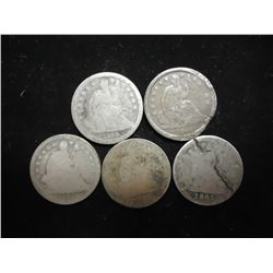 5 ASSORTED 1840'S SEATED LIBERTY DIMES