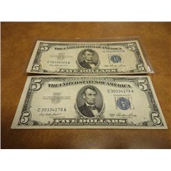 2-1953 $5 SILVER CERTIFICATES BLUE SEALS
