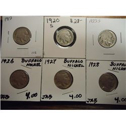 1917,20-S,23-S,26,27 & 28 BUFFALO NICKELS