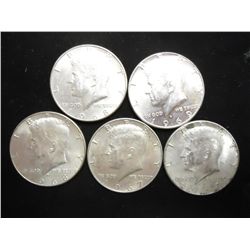 5 ASSORTED 40% SILVER KENNEDY HALF DOLLARS