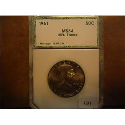 1961 FRANKLIN HALF DOLLAR PCI MS64 50% TONED