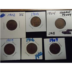 1902-1907 INDIAN HEAD CENTS 6 COINS