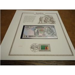 ZAMBIA 1 KWACHA CRISP UNC CURRENCY & STAMP SET