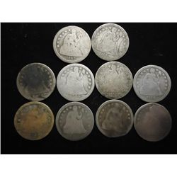 10 ASSORTED 1850'S SEATED LIBERTY DIMES