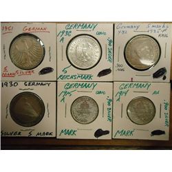 6 GERMAN SILVER COINS SEE DESCRIPTION