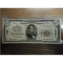 1929 TYPE I $5 NATIONAL CURRENCY FIRST-MECHANICS