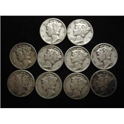 10 ASSORTED 1940'S MERCURY DIMES