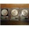 Image 2 : 3-2000-W AMERICAN SILVER EAGLES ICG MS67'S