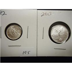 2 MEXICO SILVER LIBERTADS UNC 1992 1/20 OZ. AND