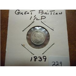 1839 GREAT BRITAIN SILVER 1 1/2 PENCE