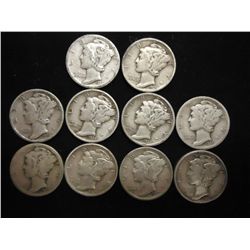 10 ASSORTED 1930'S MERCURY DIMES