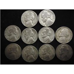 10 ASSORTED 35% SILVER JEFFERSON WAR NICKELS