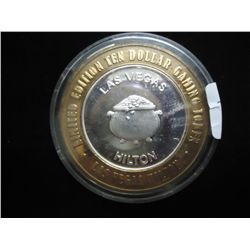 CASINO $10 SILVER TOKEN (UNC)  LAS VEGAS HILTON