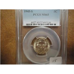 1945-S 35% SILVER JEFFERSON WAR NICKEL PCGS MS65