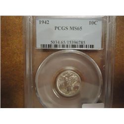 1942 MERCURY DIME PCGS MS65