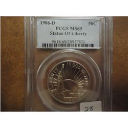 1986-D STATUE OF LIBERTY HALF DOLLAR PCGS MS69