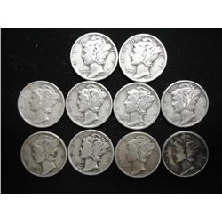 10 ASSORTED 1940'S MERCURY DIMES